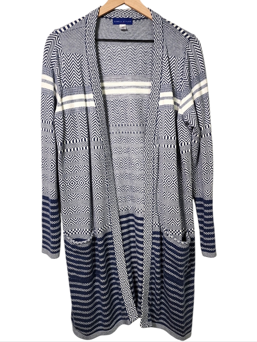 Simply Styled by Sears Womens Large Duster Coastal Geometric Cardigan Pockets